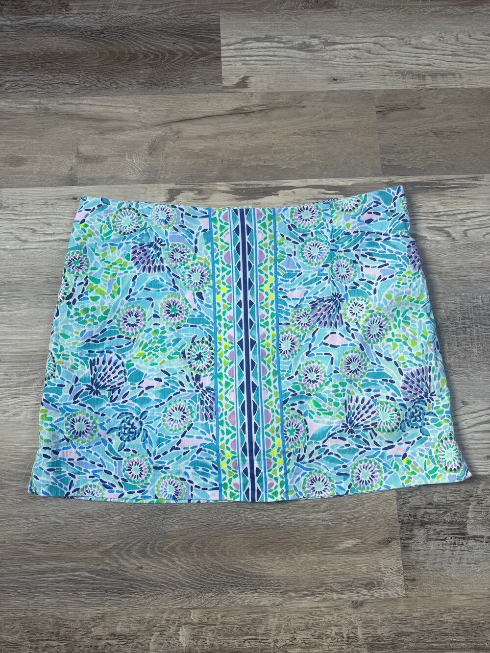 Lilly Pulitzer Blue Green Floral Cotton Skort Built-In Shorts Resort Golf 16